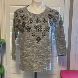 Gray Embellished Crew Neck Sweater